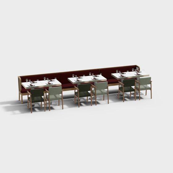 Stylish Urban Restaurant Long Table 3D model