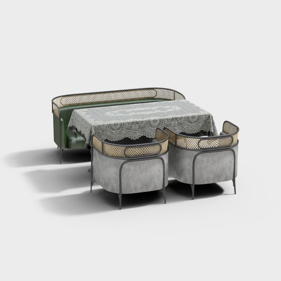 Retro Dining Table and Chair 3D model