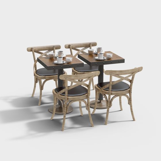 Vintage Industrial Dining Table and Chairs 3D model