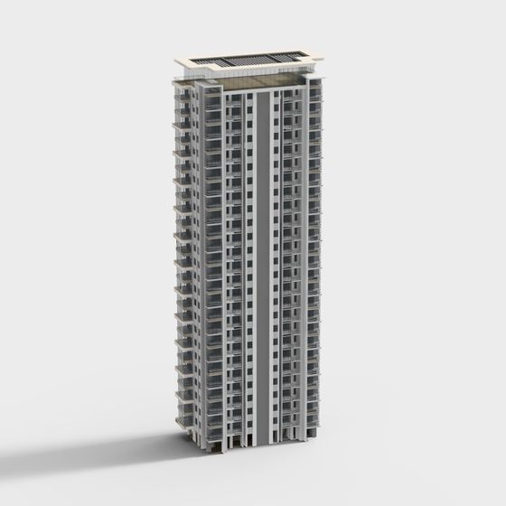 Elegant High-Rise Residential Building 3D model