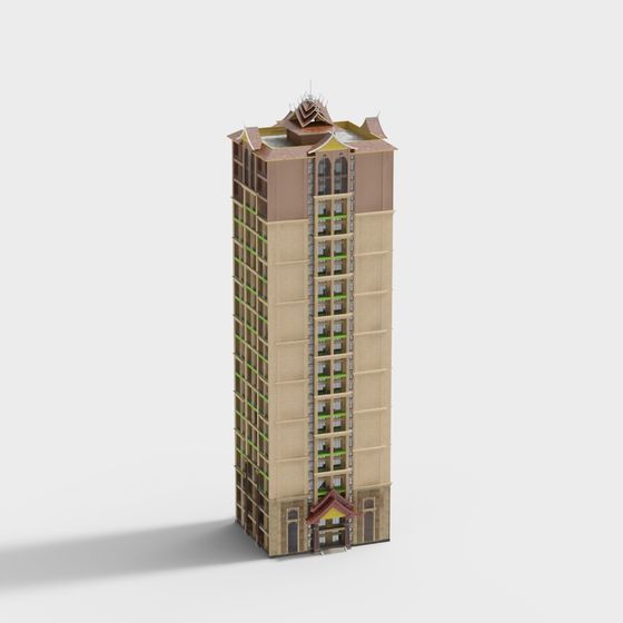 Asian Style Skyscraper 3D model