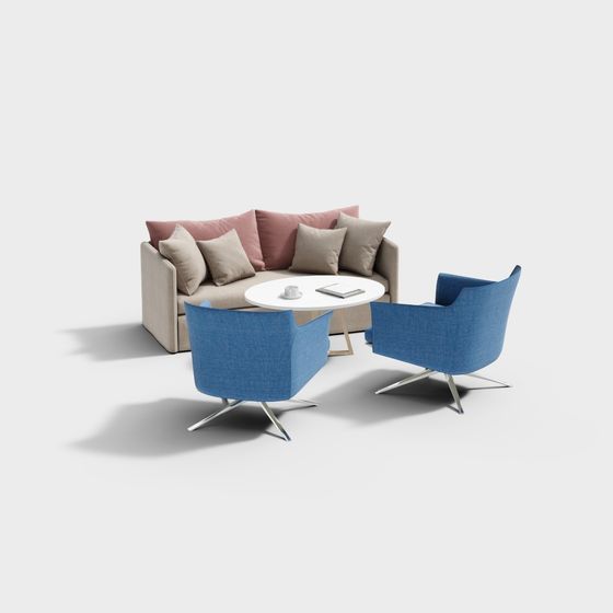 Curved Living Room Ensemble 3D model for Modern Spaces