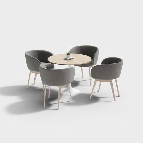 Modern Round Table with Four Chairs 3D model