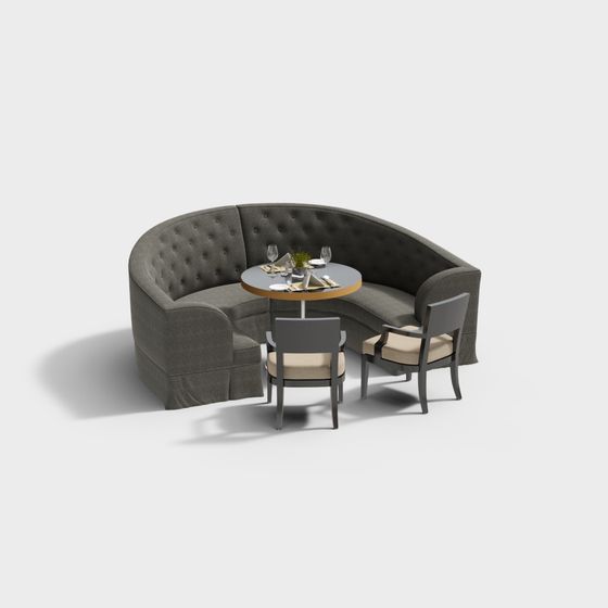 Elegant Curved Sofa and Dining Table Set 3D model