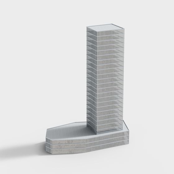L-Shaped Skyscraper 3D model for Urban Designs