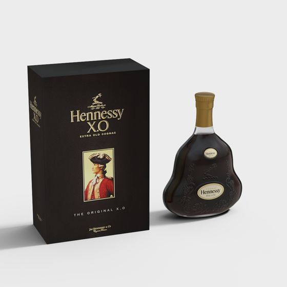 Historical Hennessy XO Gift Box and Bottle 3D model