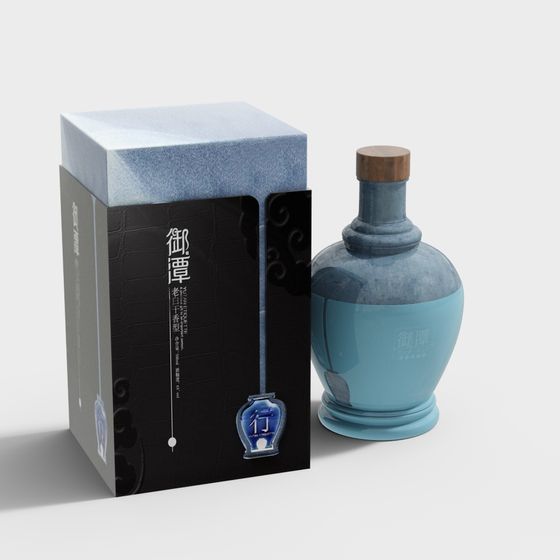Elegant Oriental Liquor Bottle and Gift Box 3D model
