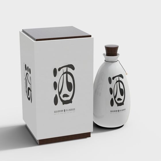 Oriental Wine Bottle and Gift Box 3D model