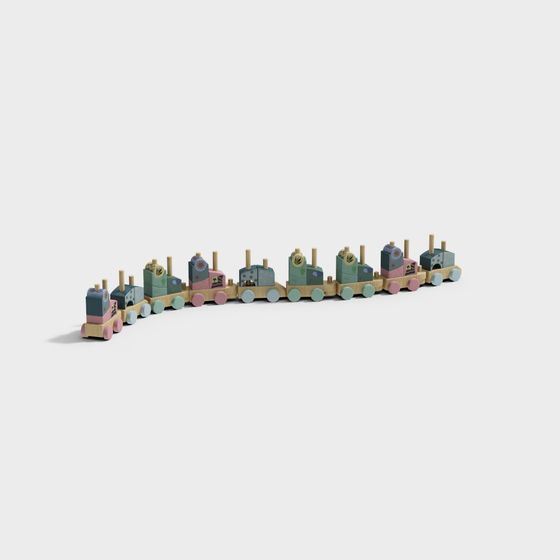 Colorful Train 3D Model – Low-Poly Kids Design