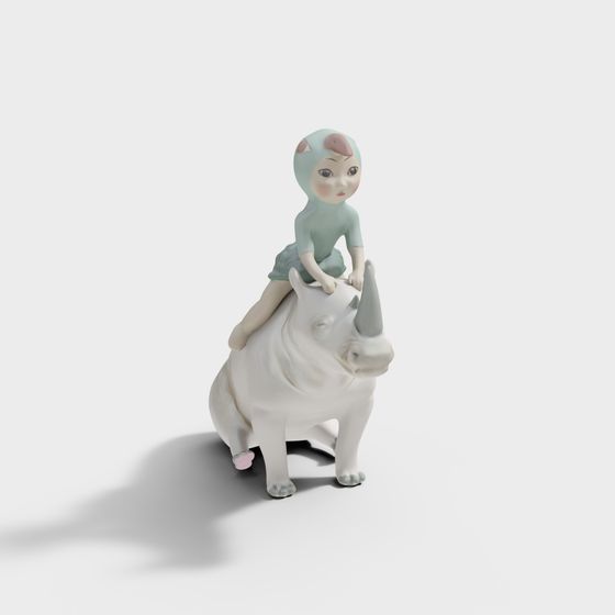 Low Poly 3D Model of Little Rider and Rhinoceros