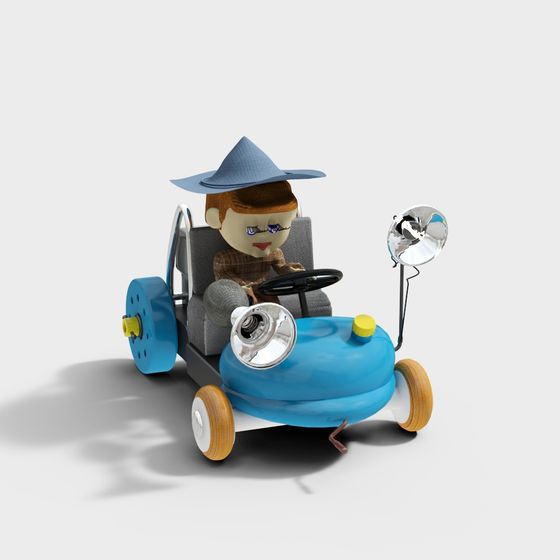 Wizard's Magic Car 3D model Driving by a Little Wizard