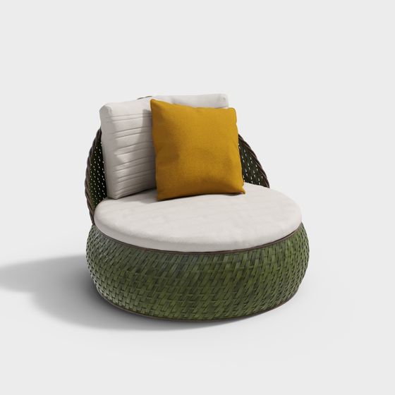 Stylish Round Rattan Chair 3D model