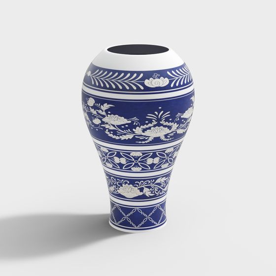 Elegant Blue and White Porcelain Vase 3D model
