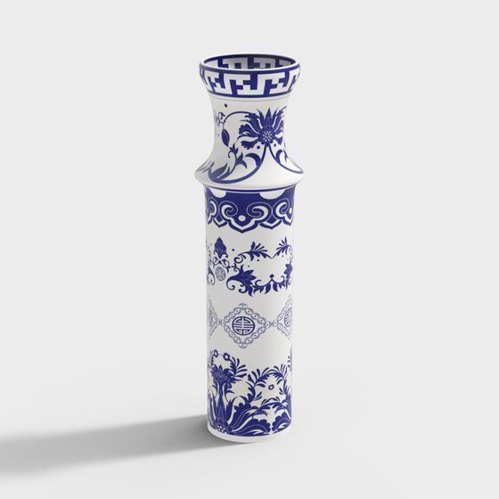Elegant Blue and White Porcelain Vase 3D model