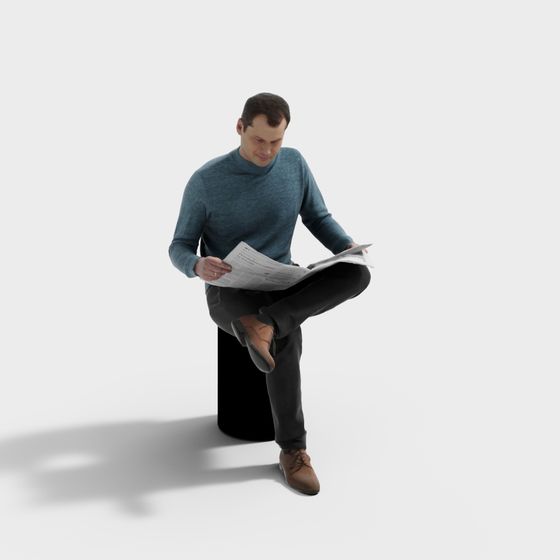 Relaxed Gentleman Reading Newspaper 3D model