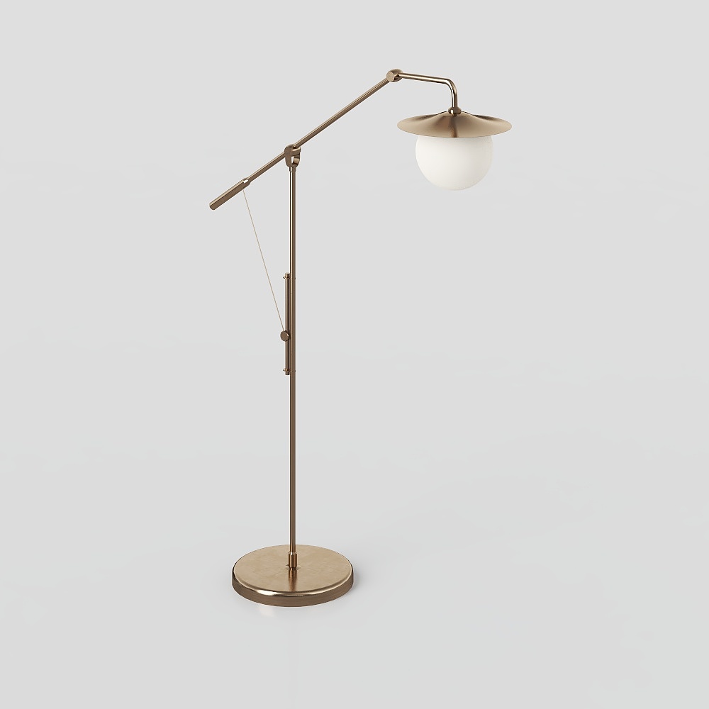 Elegant Floor Lamp 3D Model – Gold Frame & White Shade