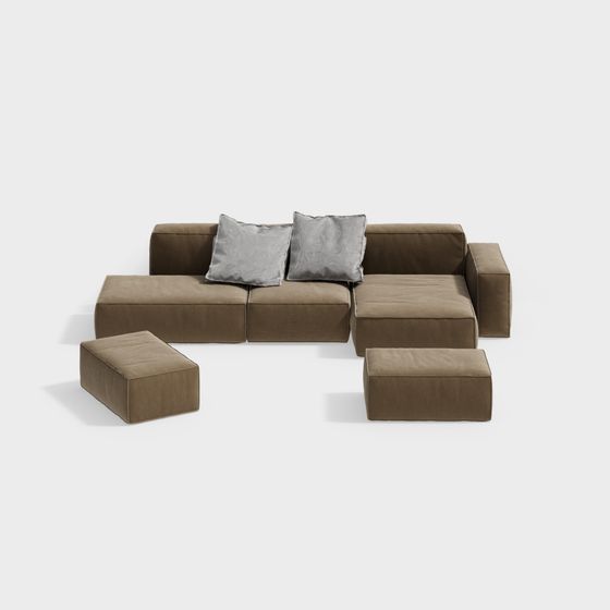 Stylish Low-Poly Sofa 3D model for Modern Interiors