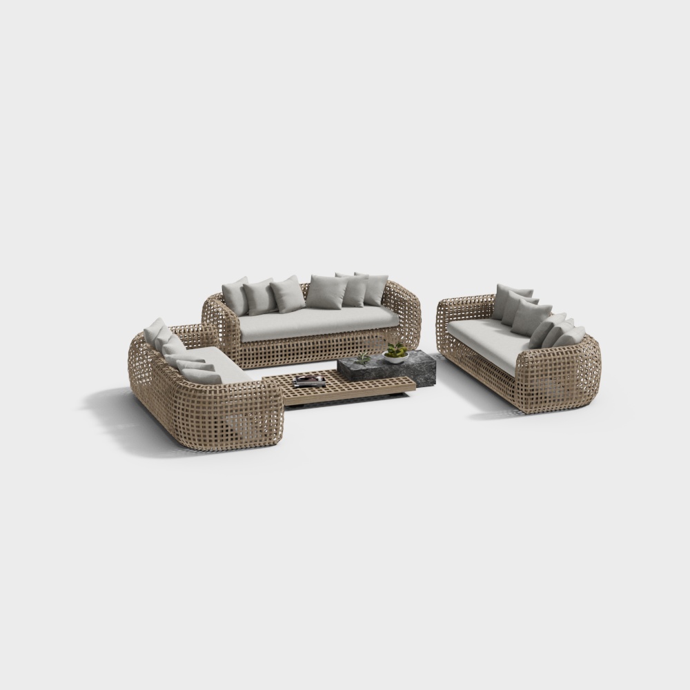 Outdoor courtyard bamboo woven leisure sofa combination