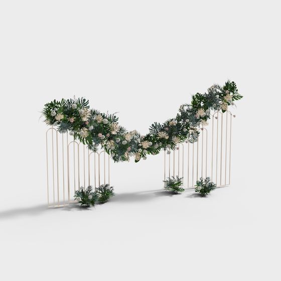 Elegant Floral Metal Fence 3D model