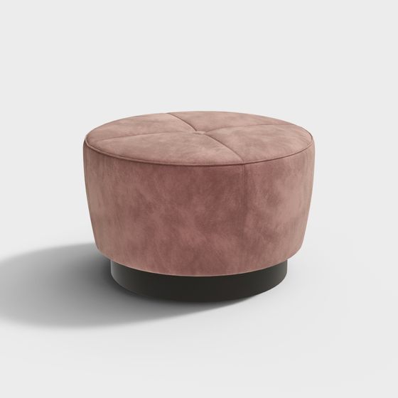 Elegant Round Pink Velvet Stool 3D Model