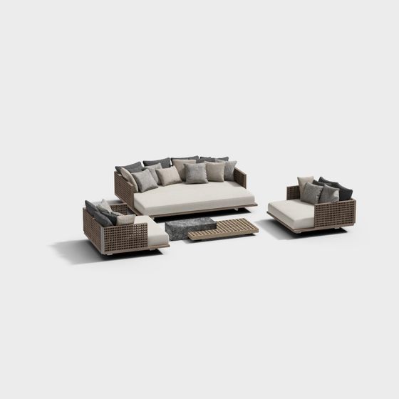 Low Poly 3D Sofa Set Model for Modern Interiors