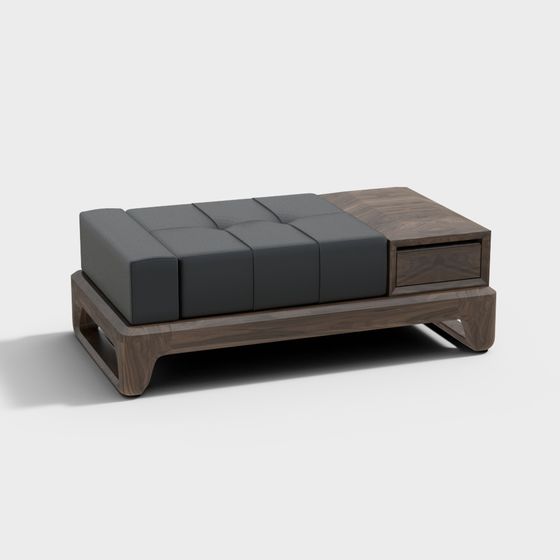 Low-Poly Wooden Sofa Bed 3D model
