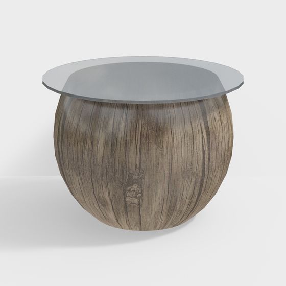 Unique Round Wood Glass Table 3D model