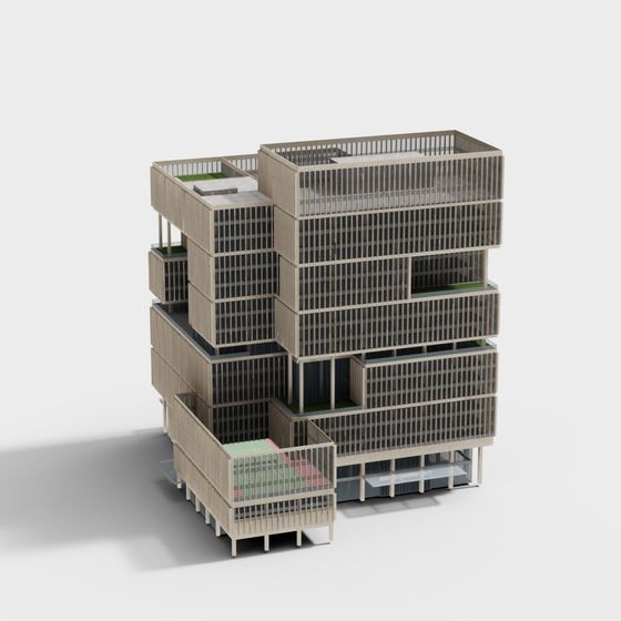 Abstract Low-Poly Building 3D Model