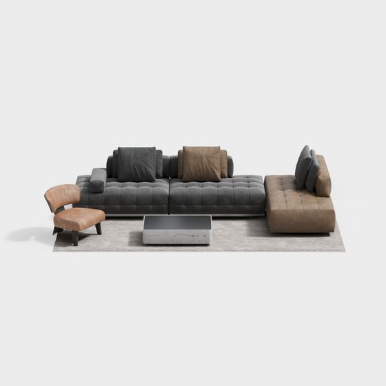 Stylish Low-Polygon Sofa 3D model for Modern Interiors