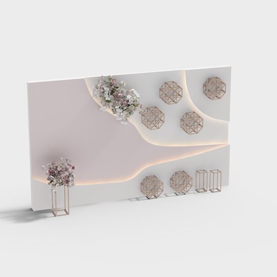 Dreamy Pink Geometric 3D model with Golden Accents