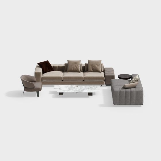 Stylish Low-Polygon Sofa Set 3D model for Modern Interiors