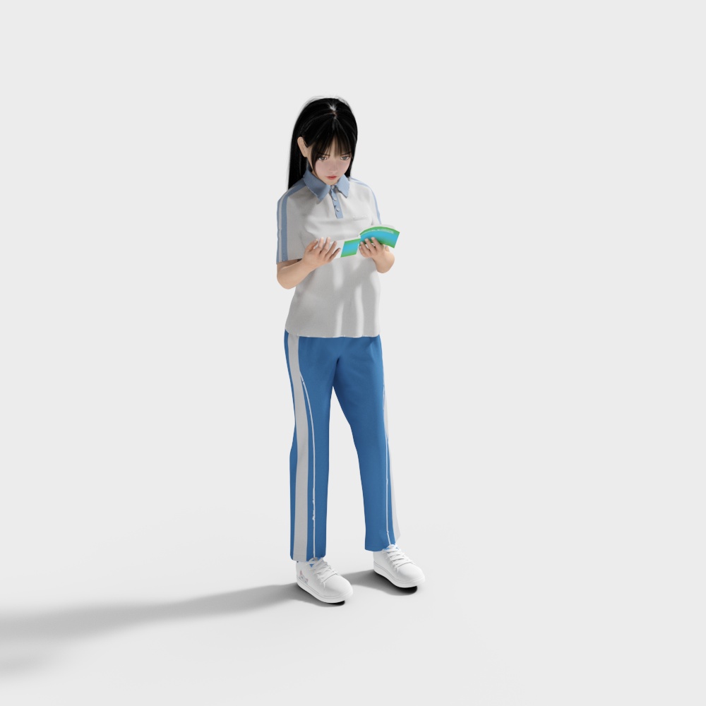 Youthful Girl 3D Model with Book