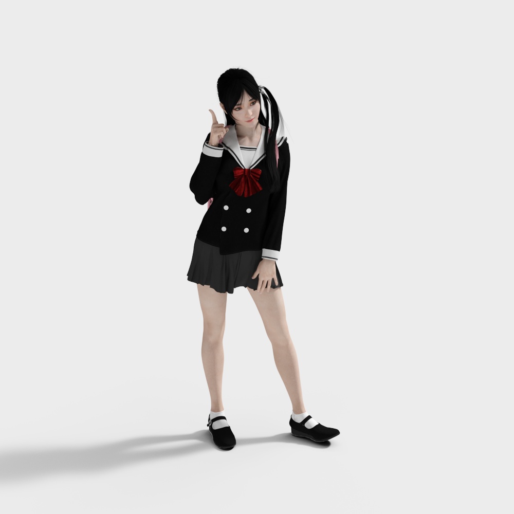 Stylish School Uniform Girl 3D model