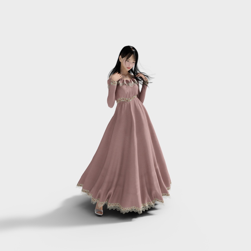 Elegant Princess Dress Girl 3D model