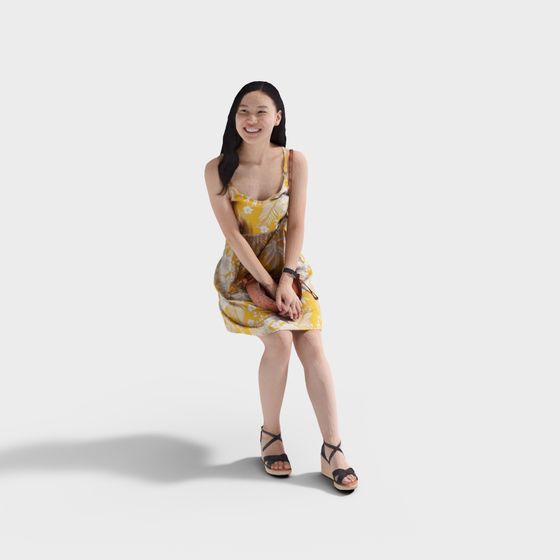 Charming Tropical Girl 3D Model in Sunlit Elegance