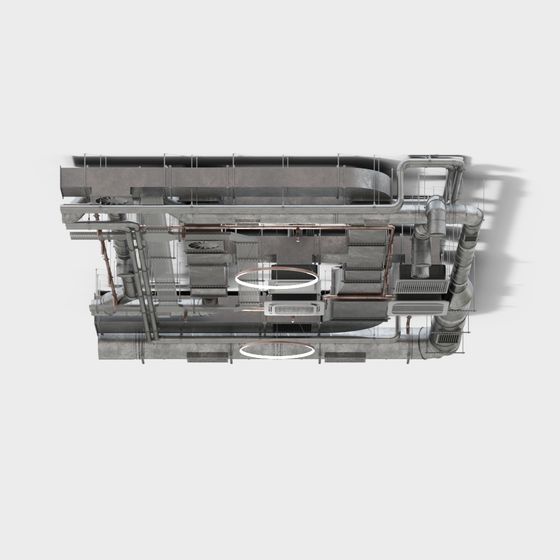 Futuristic Industrial 3D Model with Complex Mechanical Structures