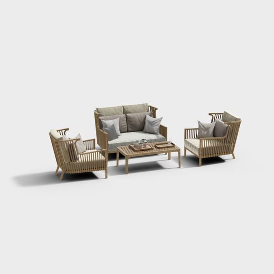 Bamboo Harmony Sofa Set 3D model