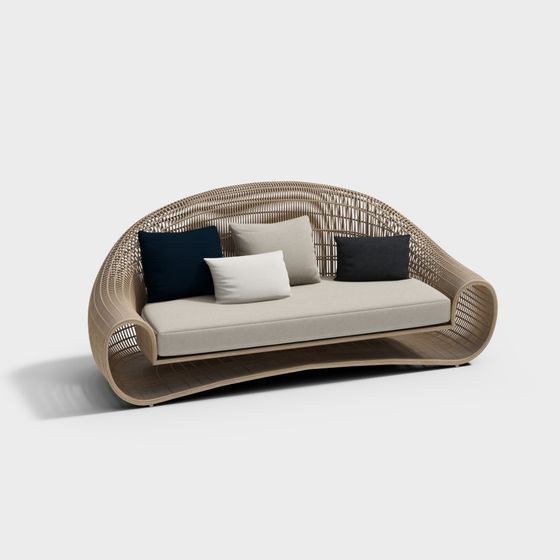 Elegant Curved Low-Poly Sofa 3D Model