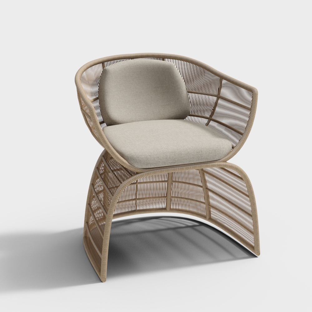 Elegant 3D Chair Model with Woven Wood Curves