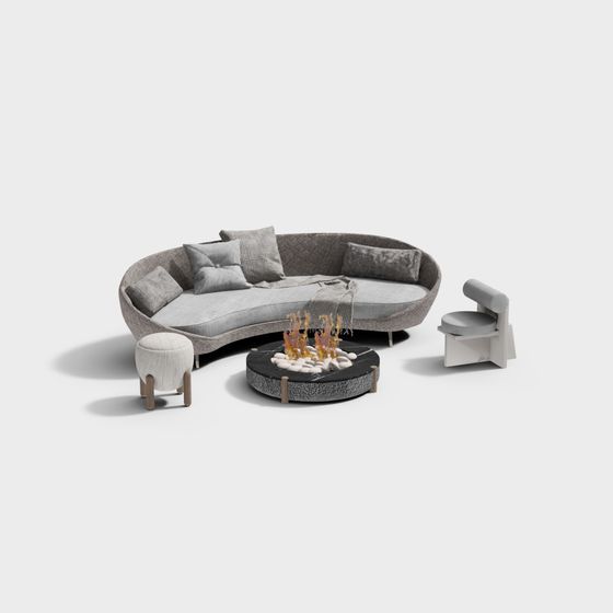 Stylish Low-Polygon Sofa Set 3D Model