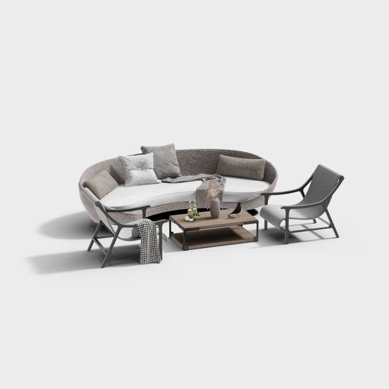 Elegant Low Poly Sofa Set 3D model for Modern Interiors