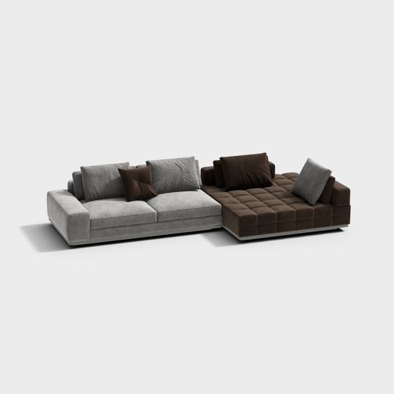 Luxurious Gray and Brown Sofa 3D model
