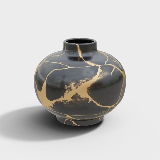 Cracked Gold Black Jade Vase 3D model for Creative Use