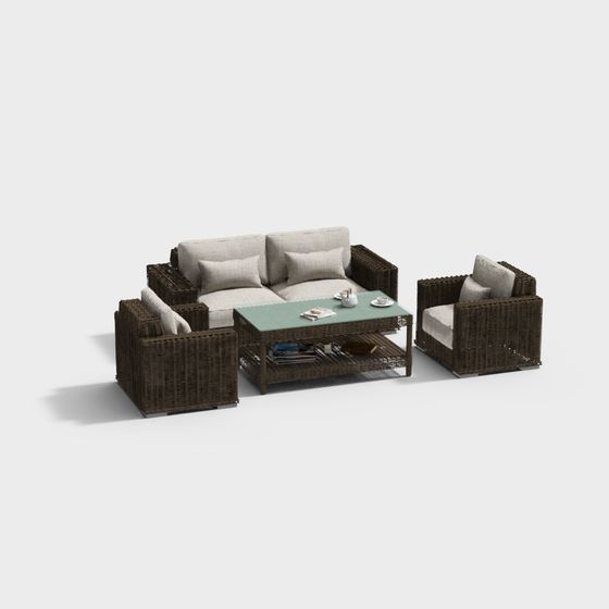 Wicker Lounge Set Outdoor Sofa 3D model