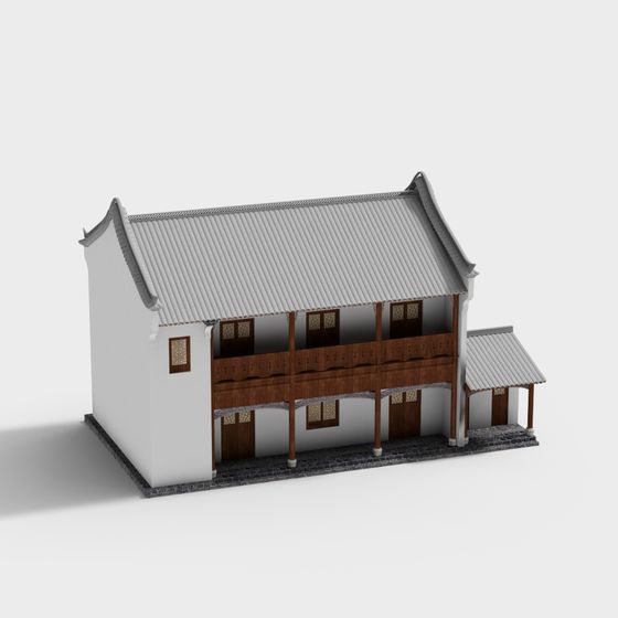 Elegant Oriental-Inspired Building 3D Model