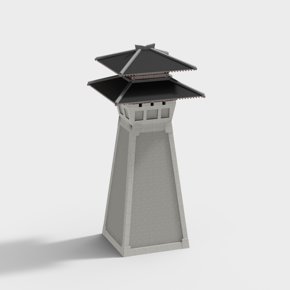 Traditional Eastern Tower 3D Model – Low-Poly Stone Design