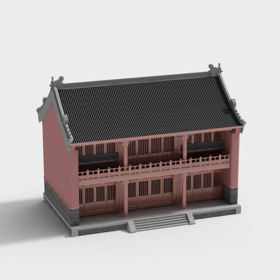 Low-Polygon Eastern Aesthetic Building 3D Model