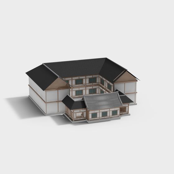Low-Polygon Traditional-Modern Fusion Building 3D model