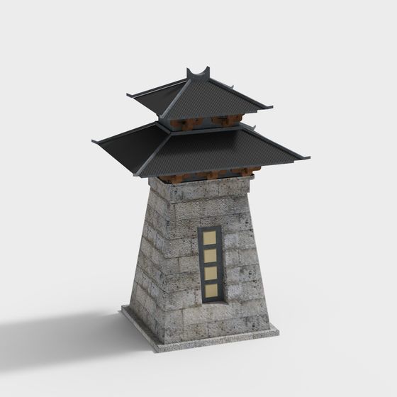 East Asian Tower Low-Poly 3D model