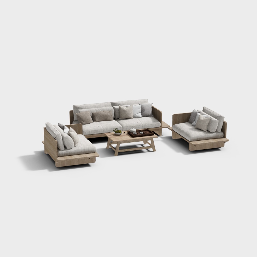 Modern Minimalist Living Room Set – Sleek Neutral Design